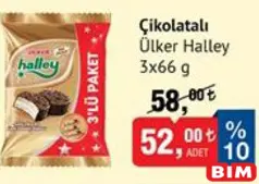 ÜLKER HALLEY ÇİKOLATALI BİSKÜVİ 3X66 G